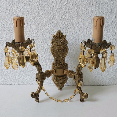 Solid brass antique double wall light new with crystals