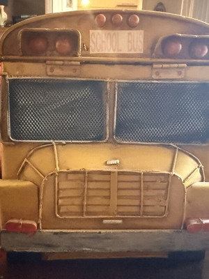 Vintage Metal Storage Box School Bus with Distressed Finish