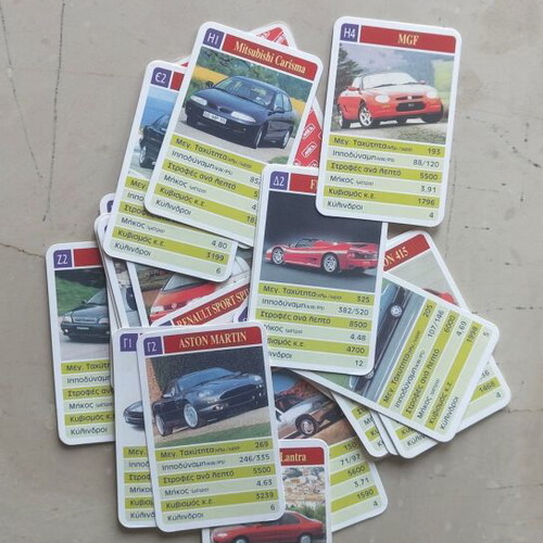 Collectible car cards from the nineties like new