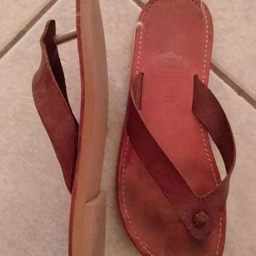 Leather sandals flip-flops size 37 used, brown