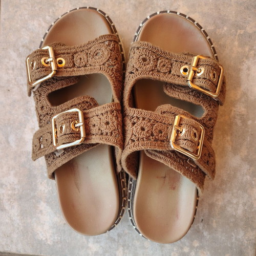 Bottega Veneta knitted platform sandals, size 36, brown