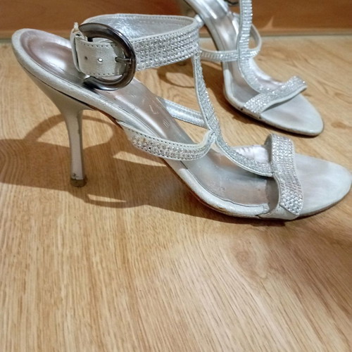 Tsitsivas official leather sandal used, silver with rhinestones, size 39