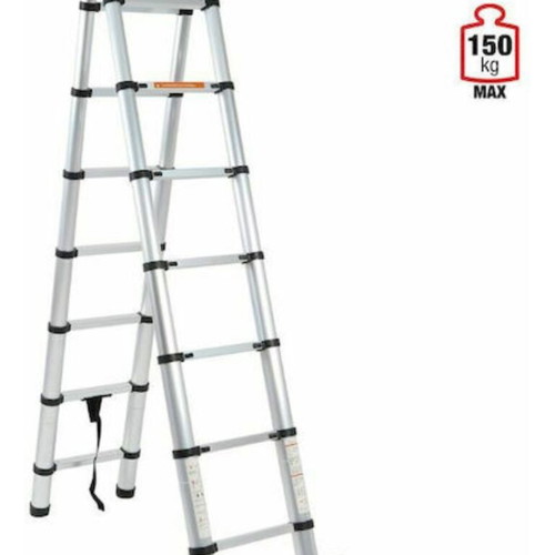 Double folding telescopic ladder new, aluminum 14 steps