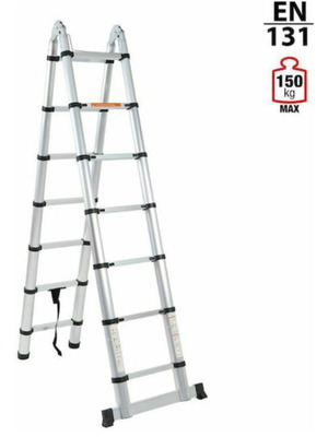 Double folding telescopic ladder new, aluminum 14 steps