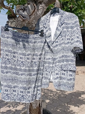 Summer suit jacket with skirt like new, gray and blue