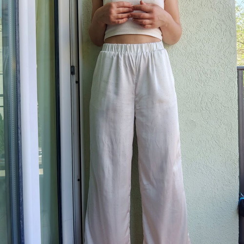 Shein white wide pants with crystals, size M