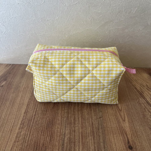 Handmade medium box pouch, pink and yellow