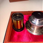  ANTIQUE LEICA E. LEITZ WETZLAR BRASS MICROSCOPE Lenses φακοί μικροσκοπικού αντίκα με το κουτί τους