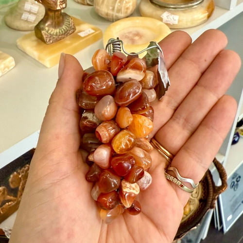 Decorative grape cluster with red carnelian semi-precious stones like new