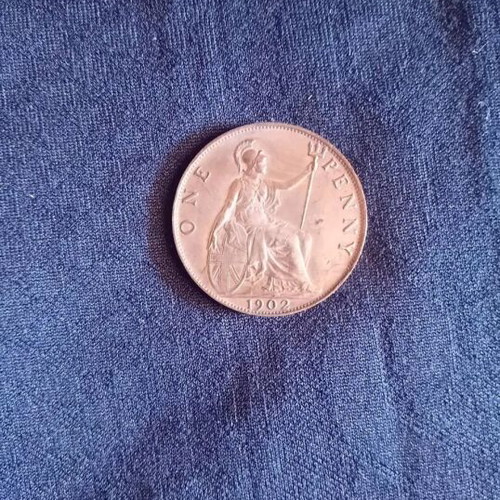 One Penny Coin 1902 from United Kingdom like new, copper