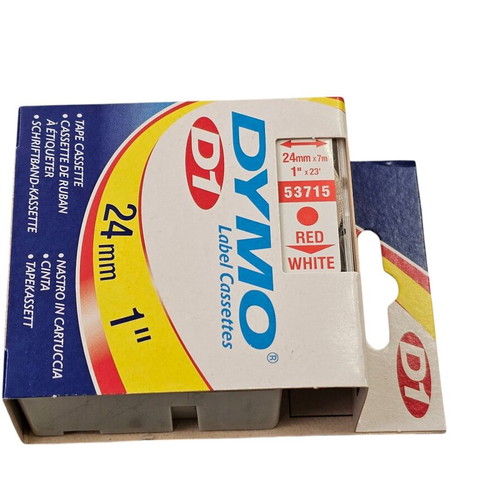 Label tape 24mm red print on white background new