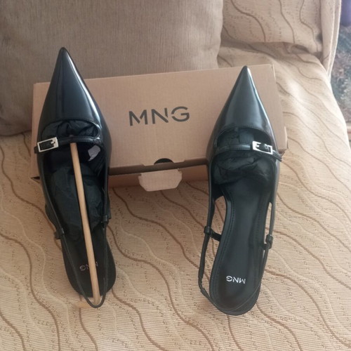 Mango slingback kitten heel black shoes new size 39