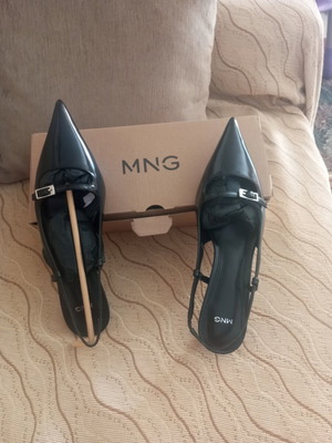 Mango slingback kitten heel black shoes new size 39