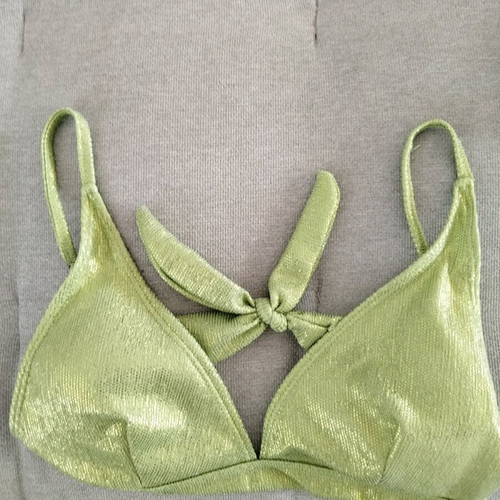 Metallic high-waisted bikini set like new, iridescent green