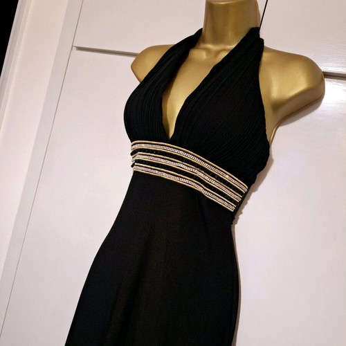Black rhinestone halterneck maxi dress size S/M used