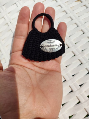 Keychain decorative bag handmade black, new, 6 cm