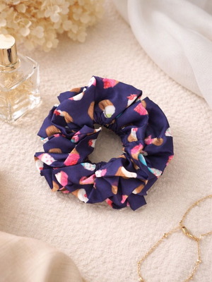 Scrunchie hair tie new, purple with cupcake patterns