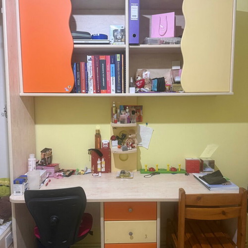 Double Desk with Drawers and Shelves used