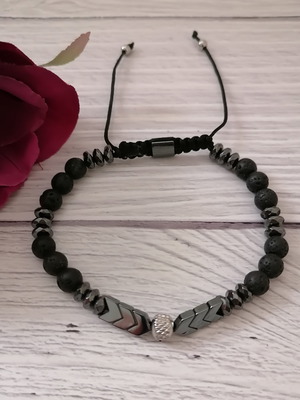 Unisex черна гривна с полускъпоценни камъни и неръждаема стомана нова