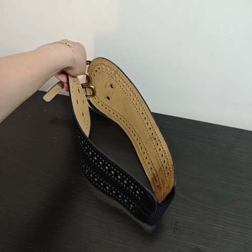 Women's black faux leather wide belt used, adjustable