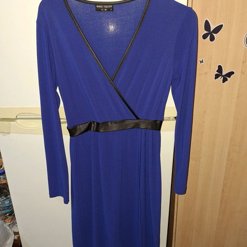 Midi dress like new with leather details, blue