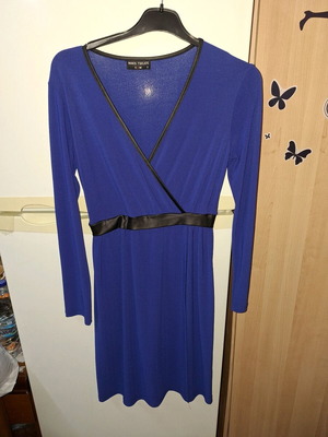 Midi dress like new with leather details, blue