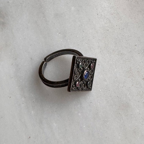 Byzantine ring used silver 925 with blue stone