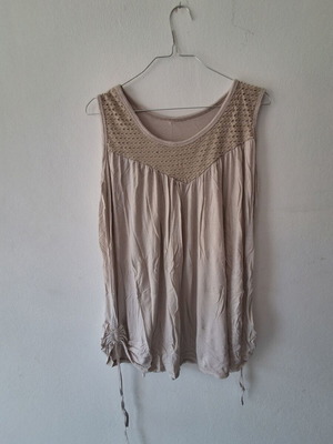 Boho tank top nude beige sleeveless with laser-cut detail, like new