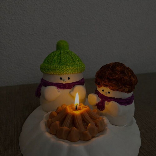 Handmade ceramic ornament with tealight and snowmen new