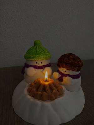 Handmade ceramic ornament with tealight and snowmen new