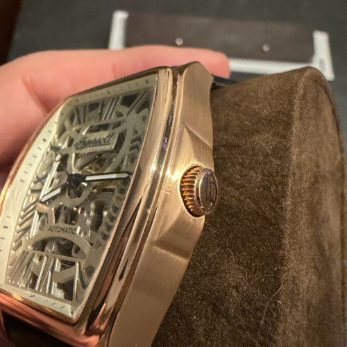 Ingersoll Tonneau Automatic Skeleton 43mm brand new, gold