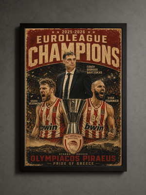 Euroleague Champions 2026 Olympiacos framed poster new