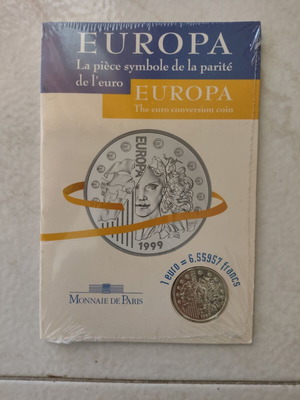FRANCE EUROPA 1 Euro = 6,55957 Franc σφραγισμένο, Monnaie de Paris 1999