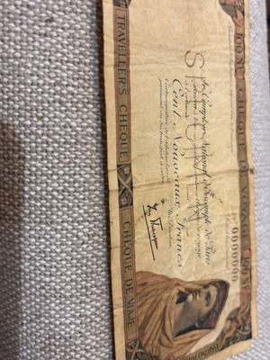 Traveller's Cheque 100 New Francs specimen