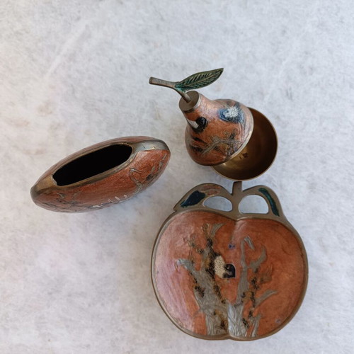 Vintage handmade decorative metal set 80's used, hand-painted