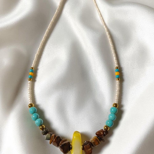 Golden Mirage necklace new with warm beads and turquoise details