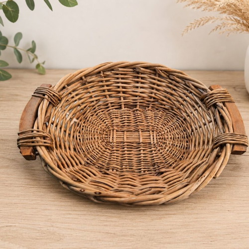Handmade wicker basket with wooden handles like new