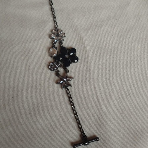 Avon women's bracelet with black and silver-grey stones, anthracite chain