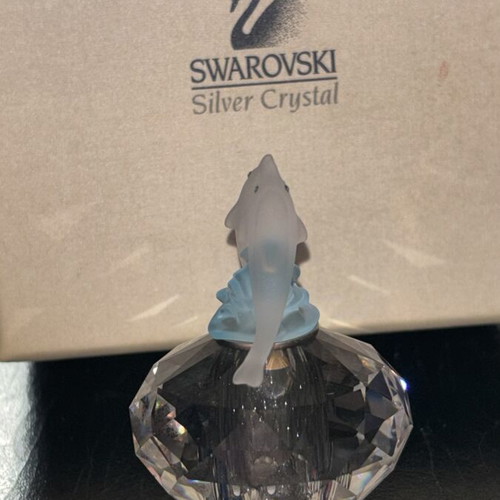 Swarovski decorative jar with two dolphins and crystals new