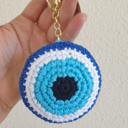 Charm keychain blue eye with turquoise crochet handmade, new