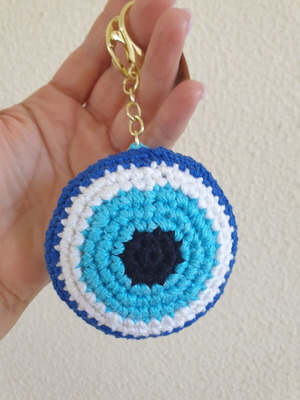 Charm keychain blue eye with turquoise crochet handmade, new