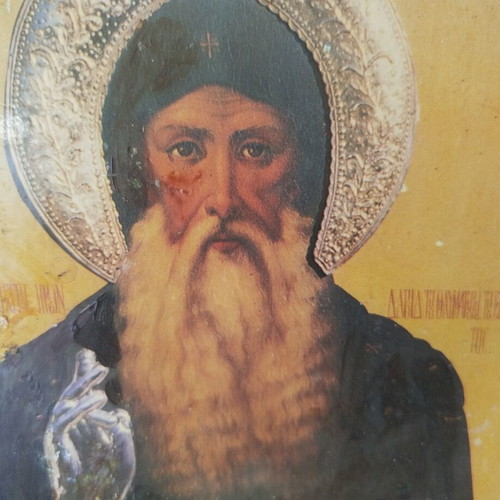 Wooden Icon of Saint David of Evia used, 17.5x26cm