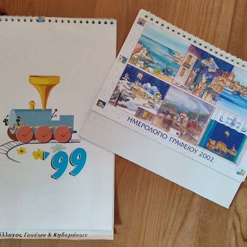 Vintage calendars used, school 1999 and desk 2002