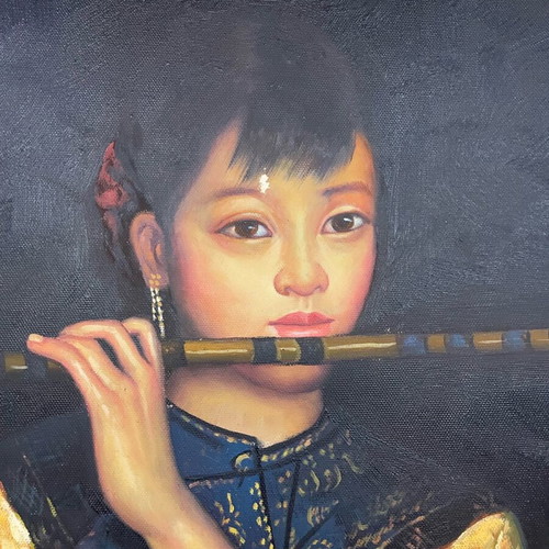 Artwork on canvas with velvet, like new, Taylor, the flute theme