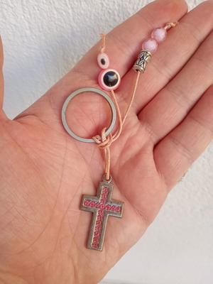 Metal cross charm keychain