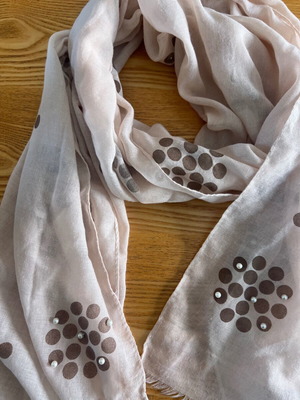 Large women's viscose scarf with pearls, beige and brown