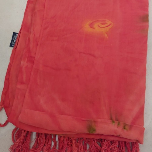 Women's boho beach pareo like new, red viscose fabric with fringes