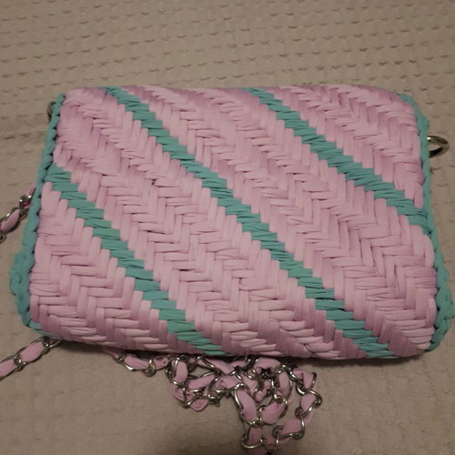 Crossbody bag new handmade lilac/turquoise with magnetic clip