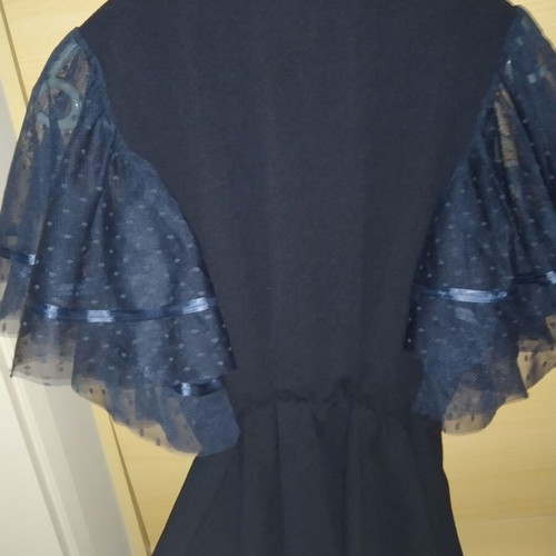 Dressy blouse with transparent polka dot sleeve, new, blue