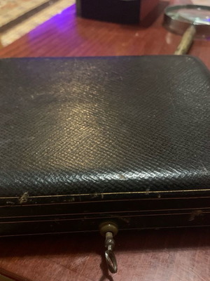 Old rare box with key 1910 metal with leather lining